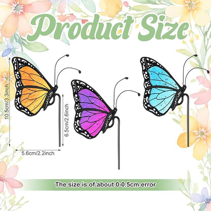 3 Pcs Stained Glass Butterfly Suncatcher Flower Pot Decoration Metal Plant Pot Hangers Colorful Butterfly Garden Yard Suncatcher Decor for Spring Home Indoor Outdoor Decor