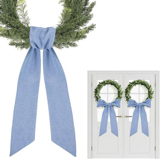Blue Wreath Sash for Front Door - 2 Pcs Burlap Sashes for Wreaths Farmhouse Home Decor, 60 inch Blank Rustic Wreath Sashes for Embroidery Wall Window Porch Indoor Outdoor