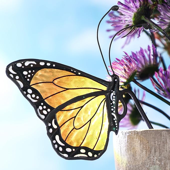 3 Pcs Stained Glass Butterfly Suncatcher Flower Pot Decoration Metal Plant Pot Hangers Colorful Butterfly Garden Yard Suncatcher Decor for Spring Home Indoor Outdoor Decor