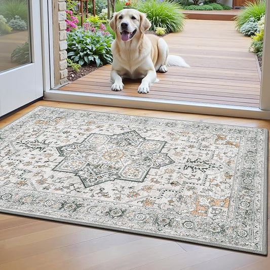 Washable 2×3 Small Area Rugs for Entryway Bathroom, Soft Kitchen Rug Non-Slip Carpet Indoor Door Mat for Floor, Grey/Brown